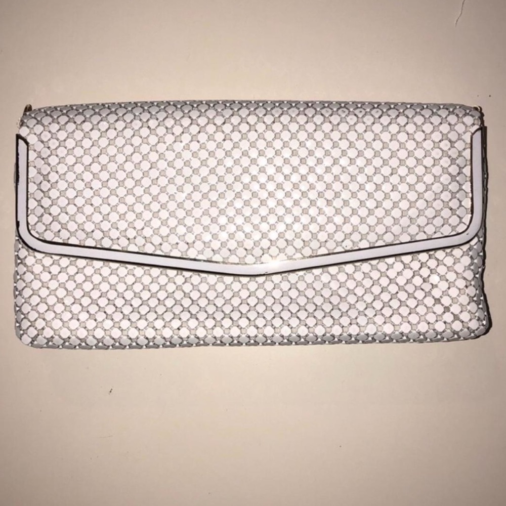 Vintage White Metal Envelope Clutch with Hex Texture